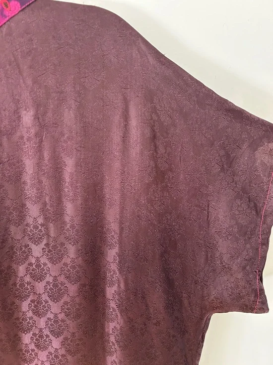 Tienda Ho Kimono Magenta/Burgundy India Print Boho Festival Open Front Duster - Picture 12 of 16